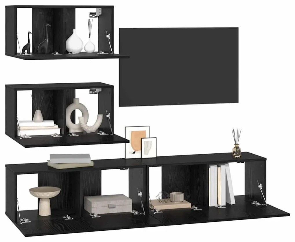 Conjunto de Estantes para TV 4 pcs Carvalho Preto