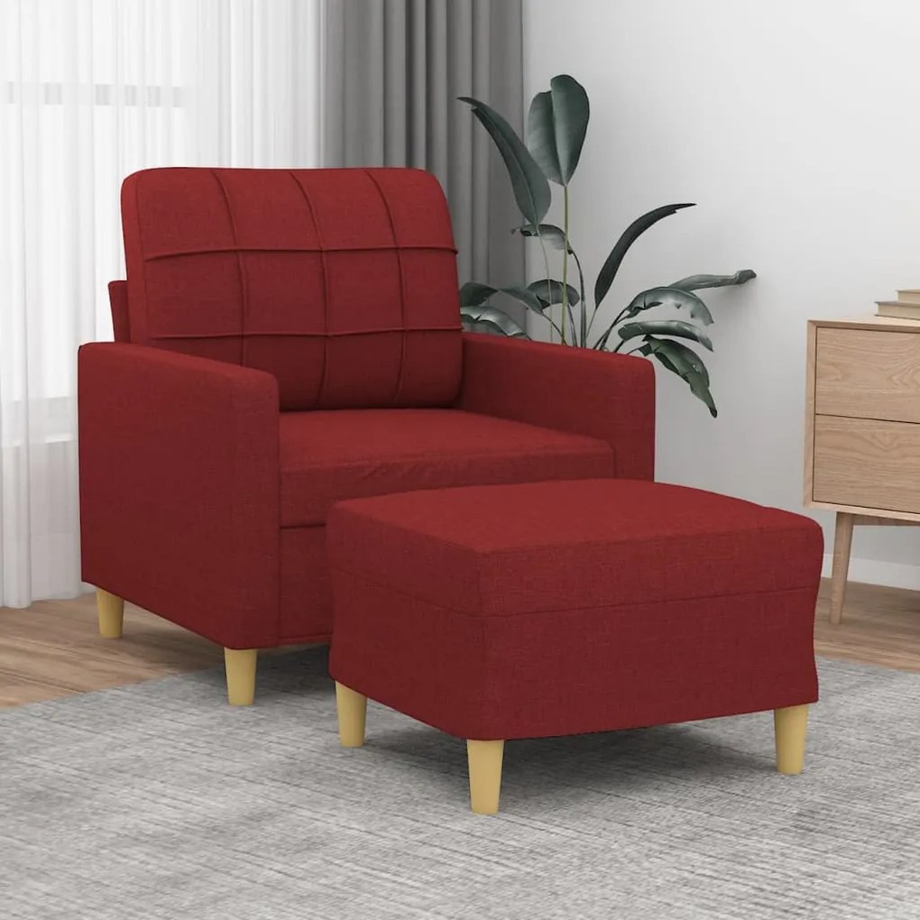 vidaXL Poltrona com apoio de pés 60 cm tecido vermelho tinto