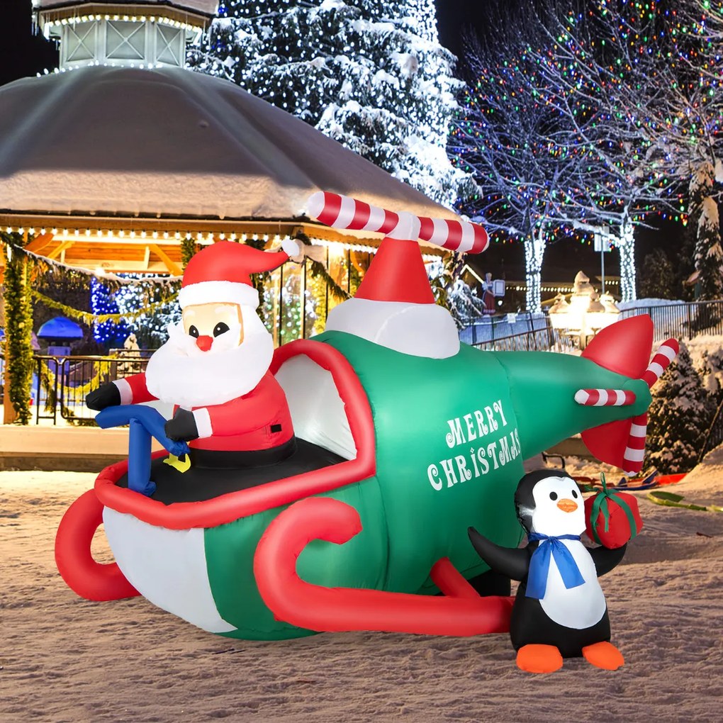 Decoração de Natal Insuflável Pai Natal Conduzindo um Helicóptero com Luzes LED e Ventilador para Jardim Interior