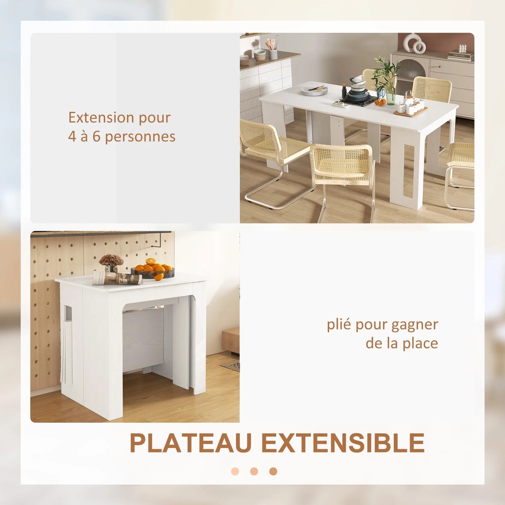 Mesa de jantar dobrável, mesa dobrável de cozinha extensível para até 6 pessoas, para espaços pequenos, sala de jantar, branca