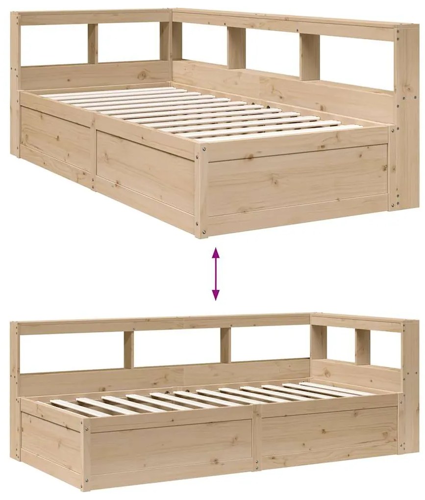 Cama com estante sem colchão 75x190 cm pinho maciço