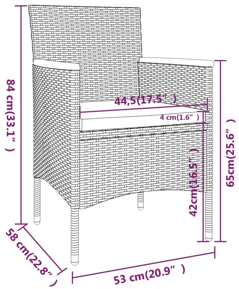 5 pcs conjunto de jantar p/ jardim vime PE/acácia maciça preto