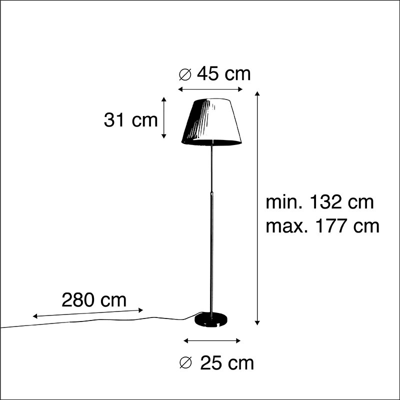 Candeeiro de pé bronze com abajur plissado creme 45 cm ajustável - Parte Country / Rústico