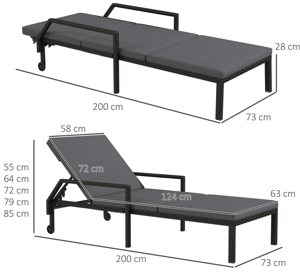 Espreguiçadeira de Vime Chaise Longue de Jardim com Encosto Ajustável