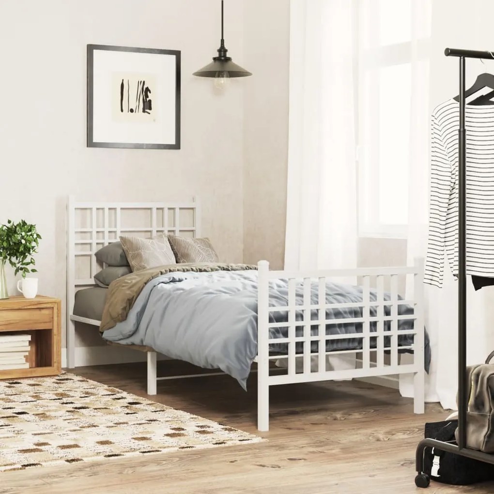 Estrutura de cama com cabeceira e pés 75x190 cm metal branco