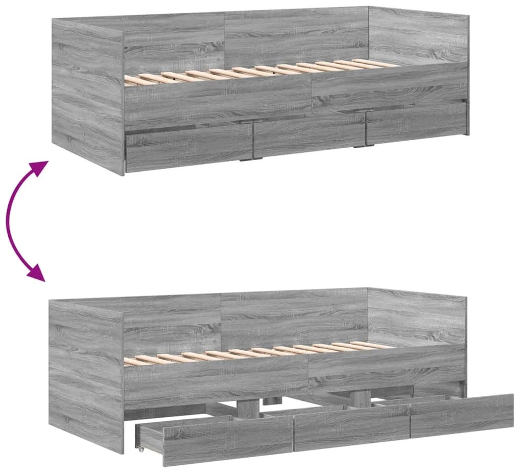 Sofá-cama com gavetas sem colchão 90x190 cm cinzento sonoma