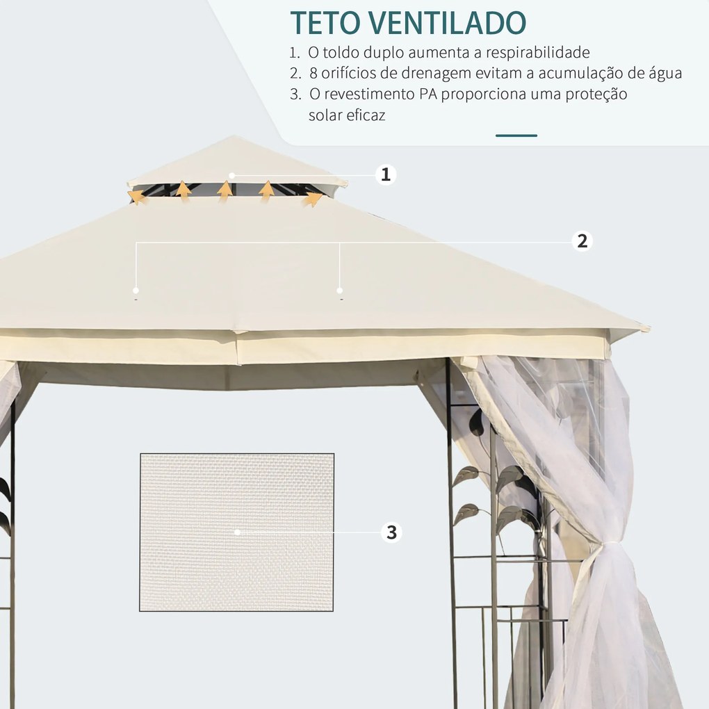 Pérgola de Jardim 300x300x280 cm Pérgola de Exterior com Teto Duplo Mo