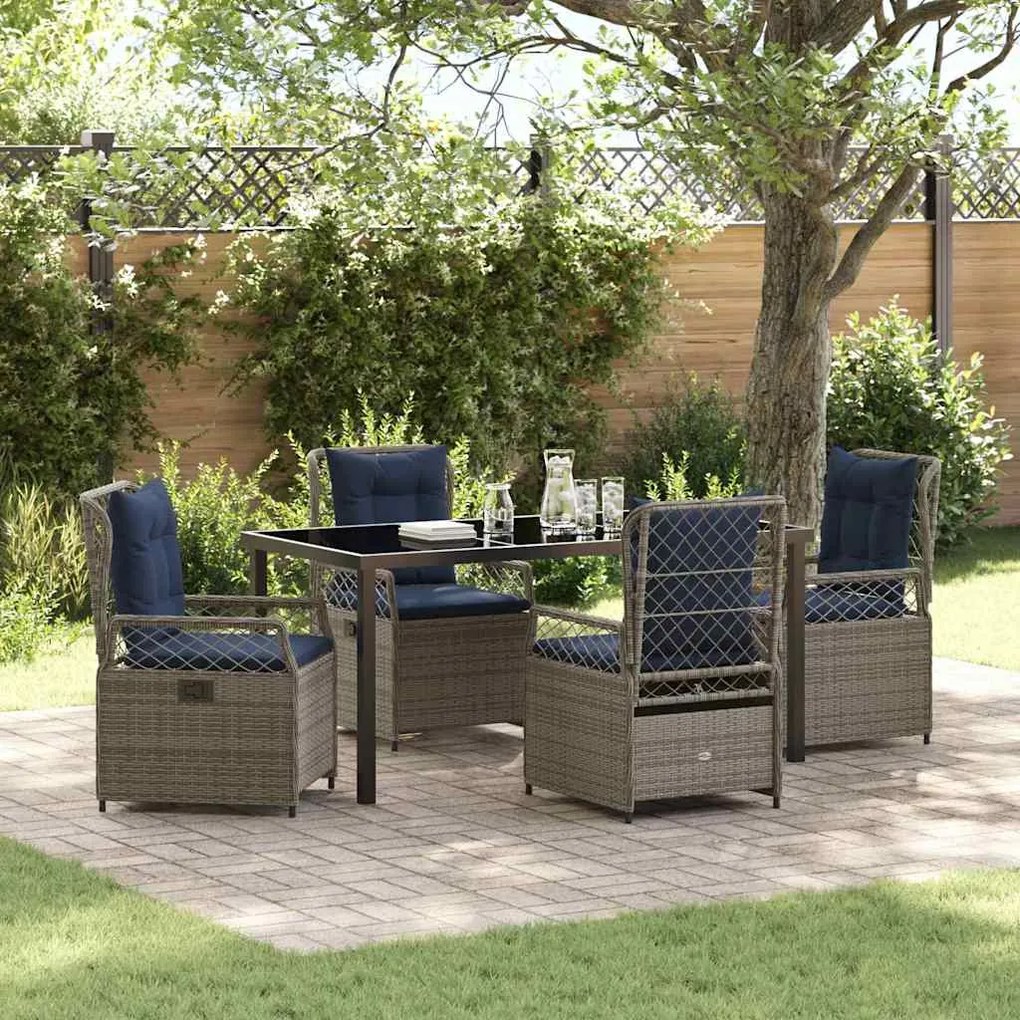 Conjunto de Jantar de Jardim de 5 Peças em Rattan Poly Cinza