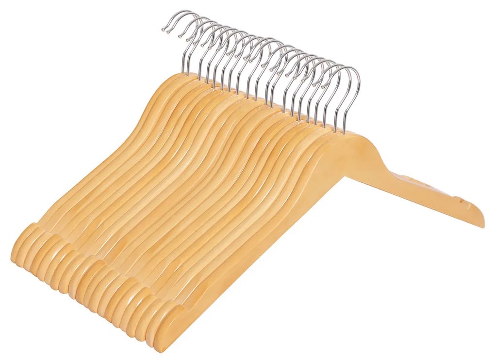 Conjunto de 20 cabides em madeira maciça 44 x 23,5 cm cor natural