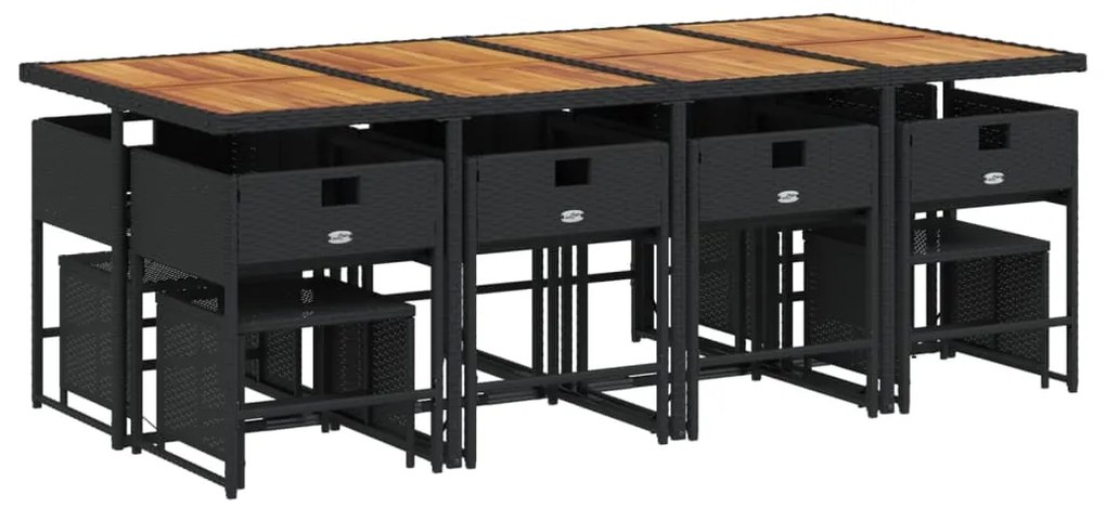13 pcs conjunto de jantar p/jardim com almofadões vime PE preto