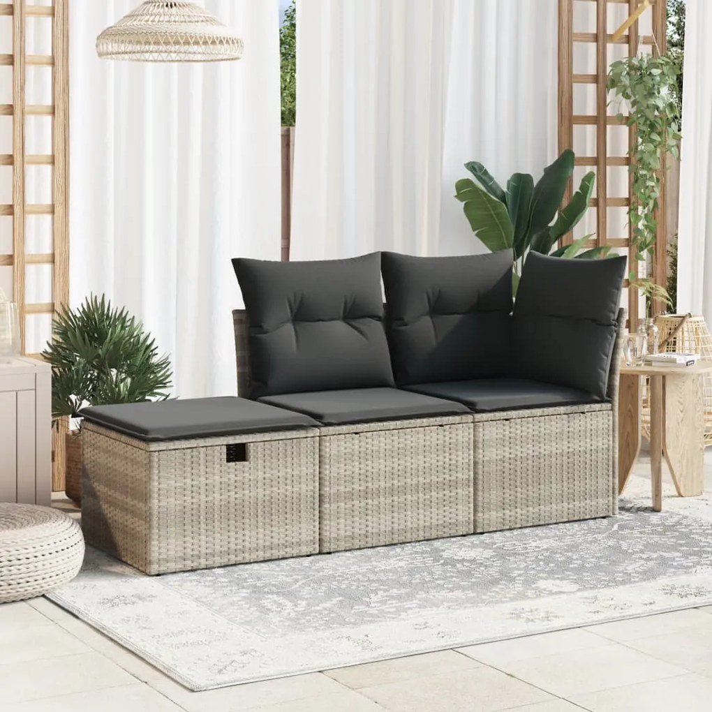 Banco de jardim com almofada 55x55x37 cm vime PE cinzento claro