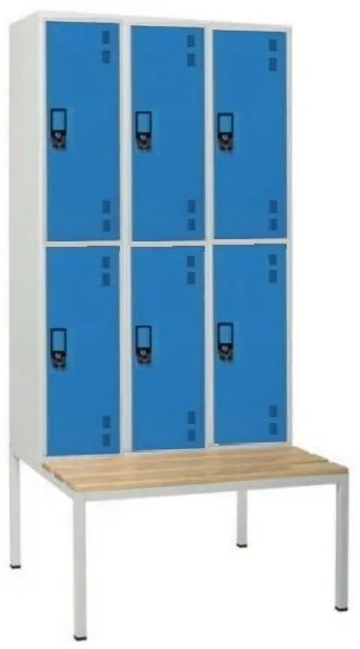Cacifos Metálico Triplo 6 Cacifos com Banco 2170x900x800mm Cinza (vestiário)