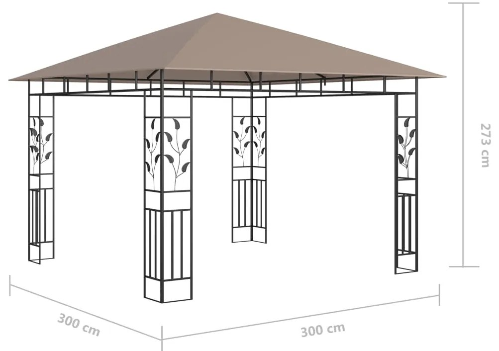 Gazebo c/ mosquiteiro e cordões luzes LED 3x3x2,73m cinza-acas.