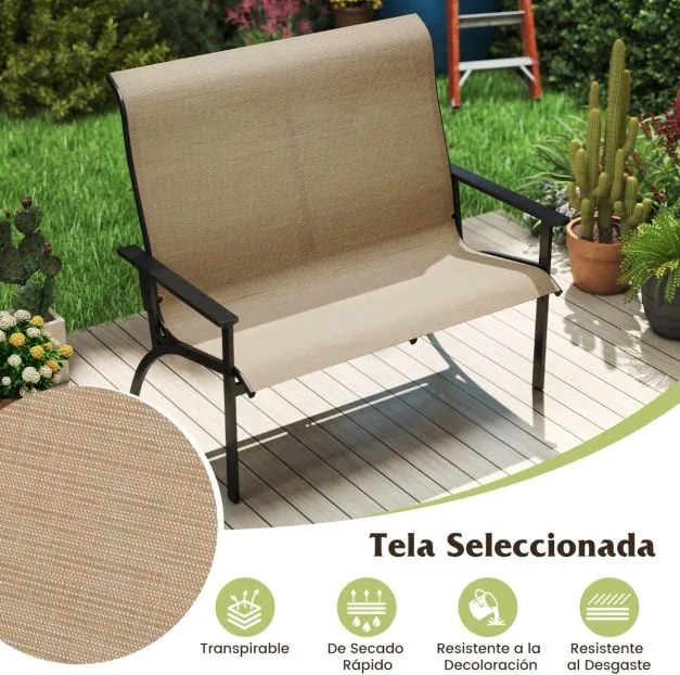 Banco de jardim com encosto ligeiramente inclinado 120 x 81 x 106 cm e apoios para os braços com estrutura metálica Castanho