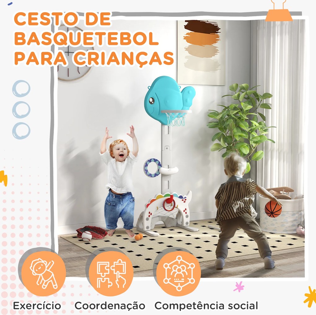 Cesto de Basquetebol para Crianças Altura Ajustável com Jogo de Lançamento de Bola de Futebol, Golf Multicolor
