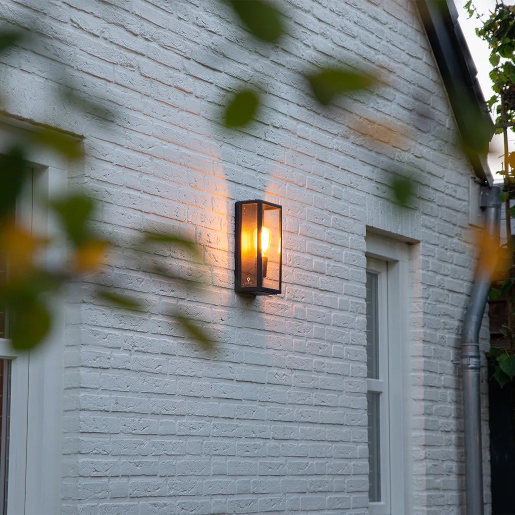 Aplique de parede industrial exterior preto IP44 com vidro - Rotterdam