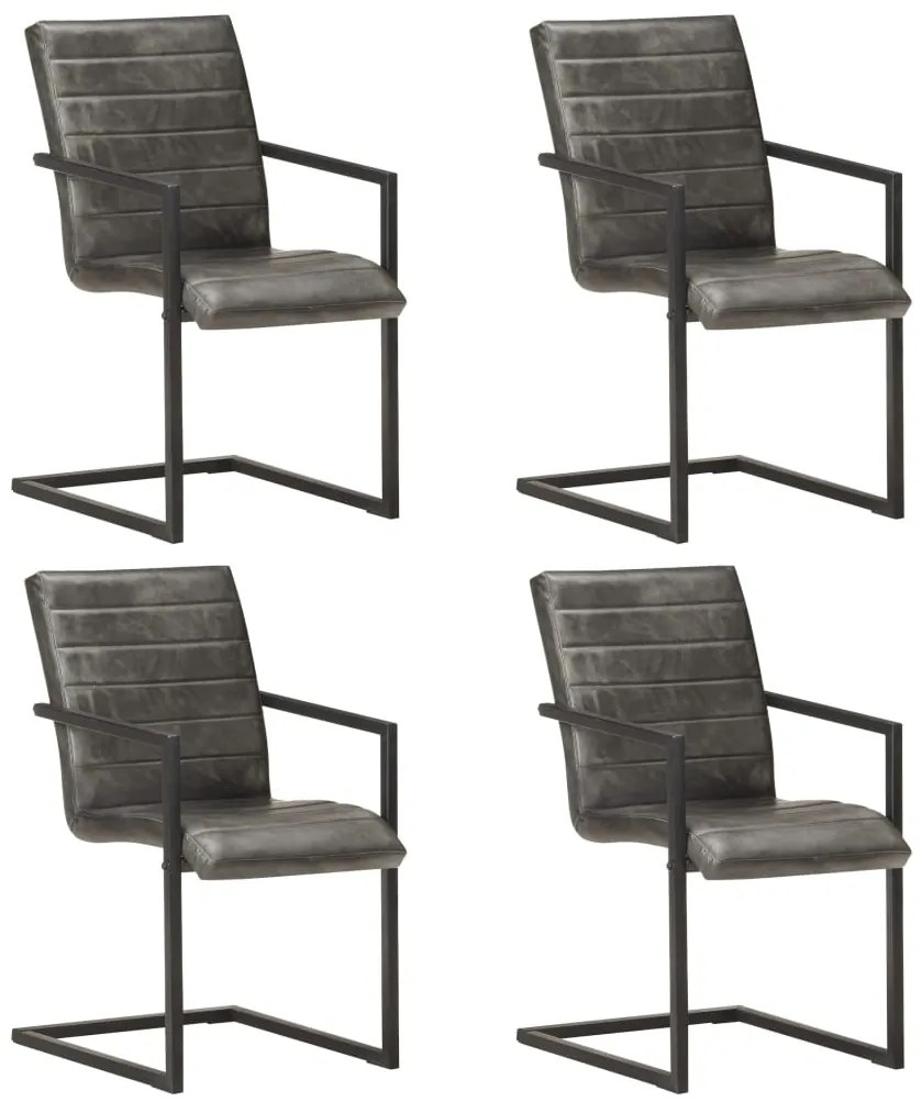vidaXL Cadeiras de jantar cantilever 4 pcs couro genuíno cinzento
