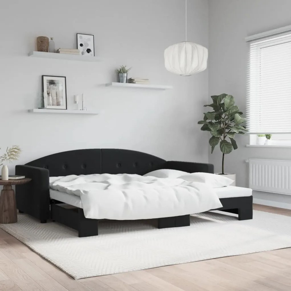 vidaXL Sofá-cama com gavetão 90x190 cm veludo preto