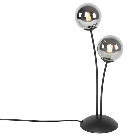 Candeeiro de mesa moderno preto 2 luzes com vidro fumê - Atenas Rústico