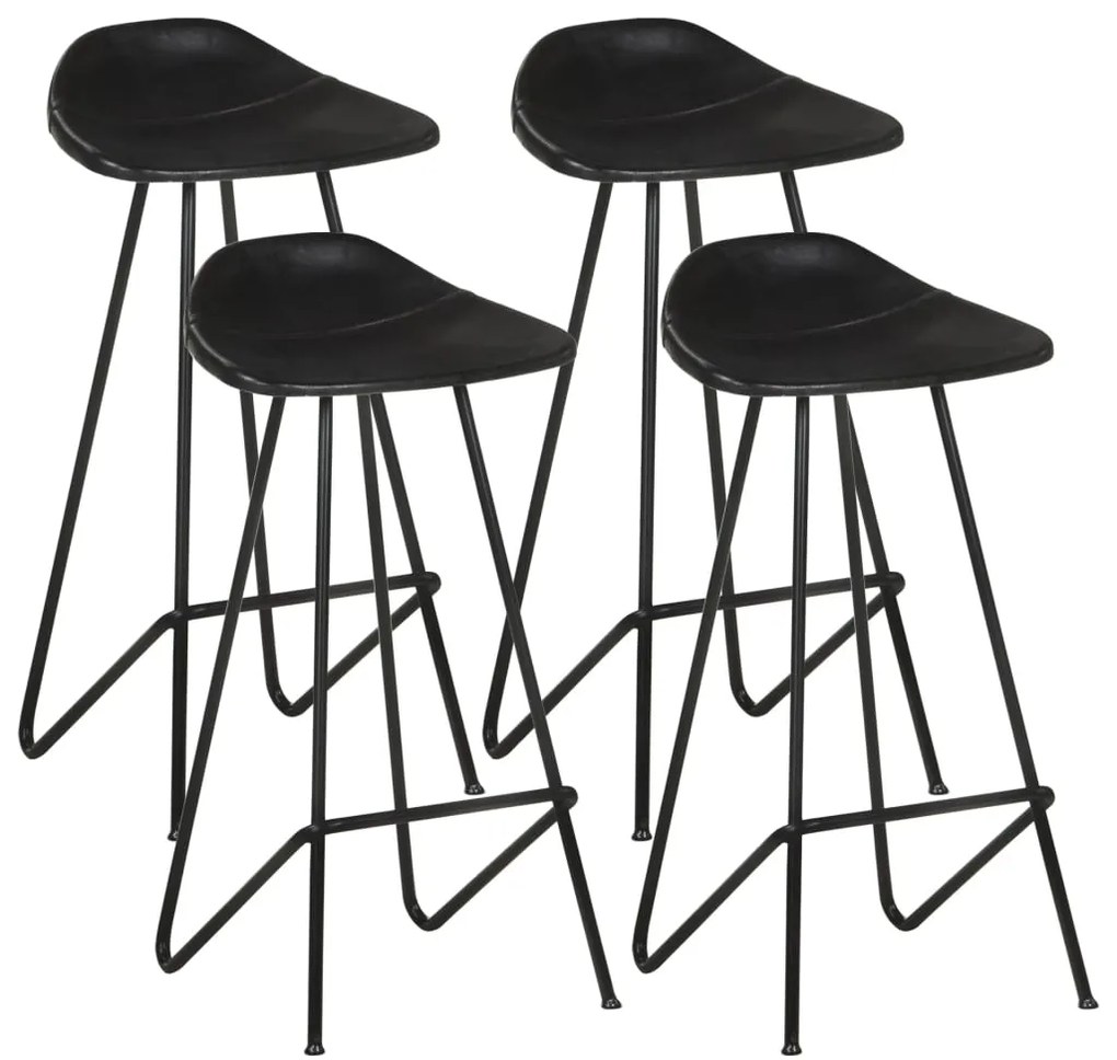 Bancos de bar 4 pcs couro genuíno preto