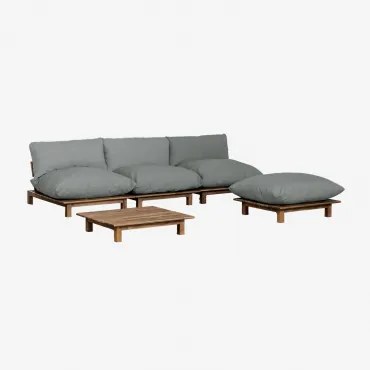 Conjunto De Jardim Com Sofá De Jardim Modular Reclinável De 3 Peças Com Mesa De Centro E Pufe Em Madeira De Acácia Brina Cinza Antracite - Sklum