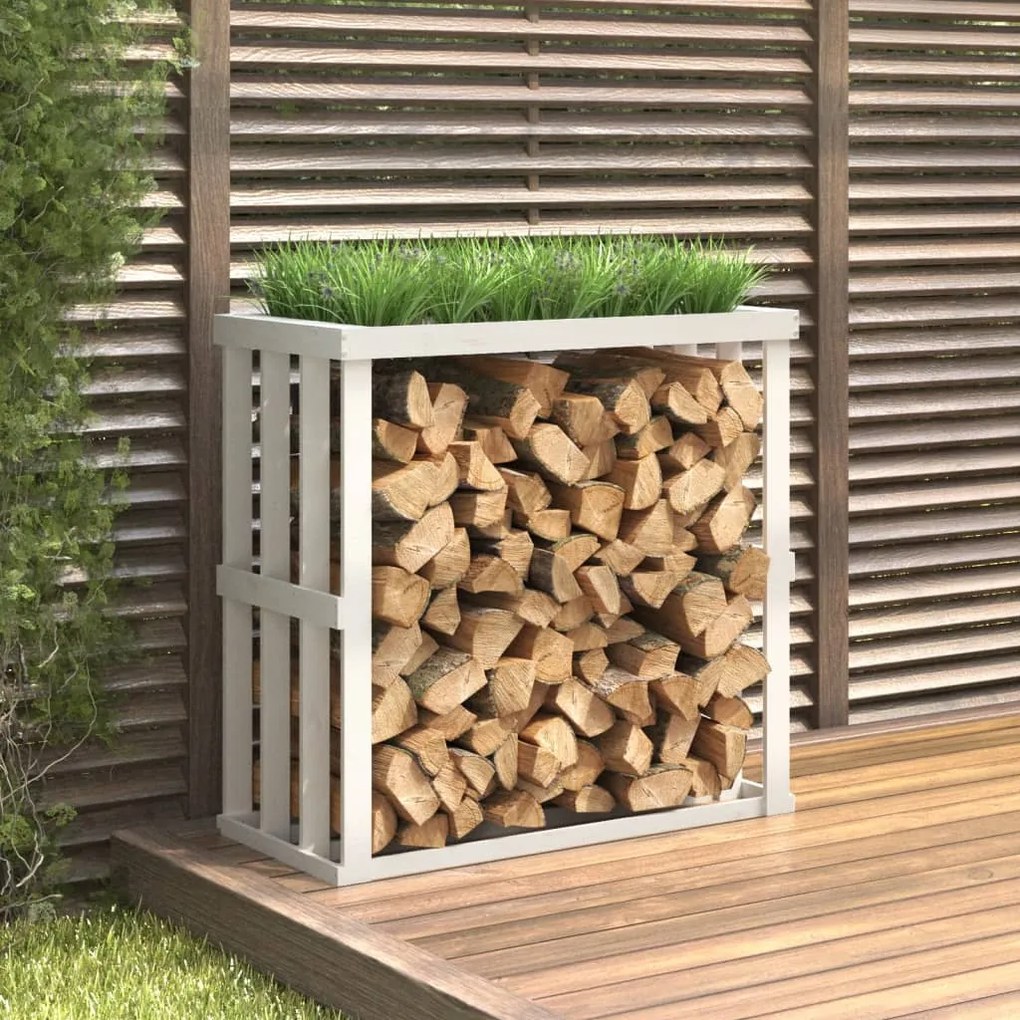 822627 vidaXL Suporte de lenha p/ exterior 108x52x106 cm pinho maciço branco