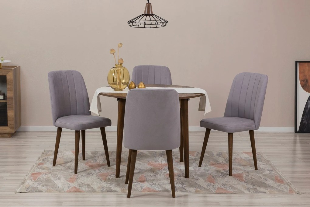 Conjunto de Mesa de Jantar Extensível Vina – Nogueira e Cinza – Mesa 1