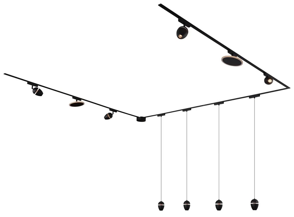 Sistema de iluminação de trilho com 10 luzes pretas monofásicas - Magnetic Eggy Puk