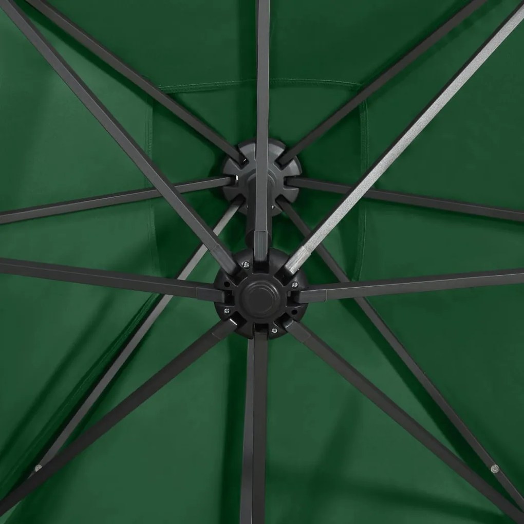 Guarda-sol jardim cantilever c/ poste e luzes LED 300 cm verde