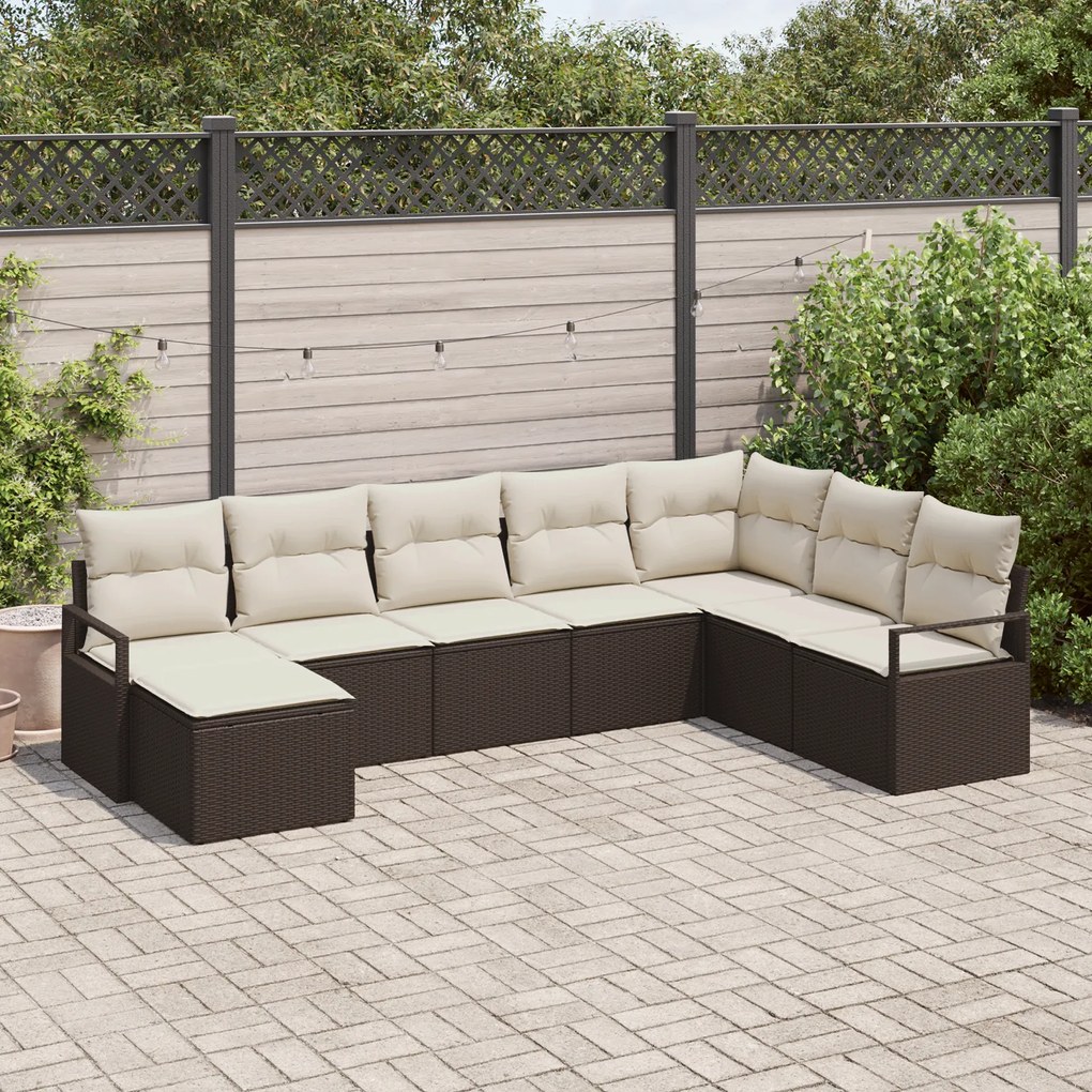 Conjunto de Sofá de Jardim com Almofadas vidaXL 8 Peças Castanho Vime