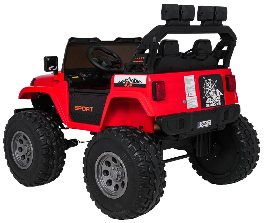 Carro elétrico para Crianças 2 Lugares Extreme Sport 4x4 24V Pneus Espuma EVA, assento couro ecológico Vermelho