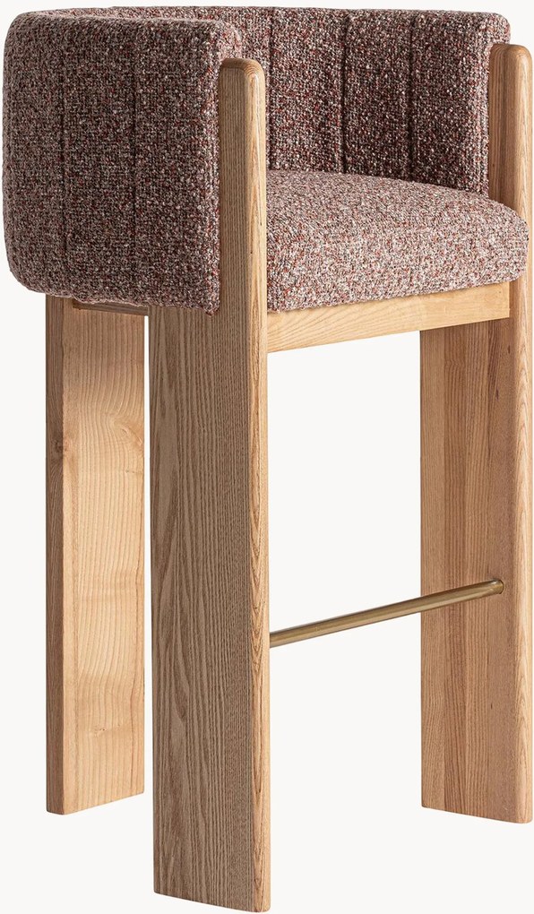 Banco de balcão em madeira de carvalho e bouclé Sernier