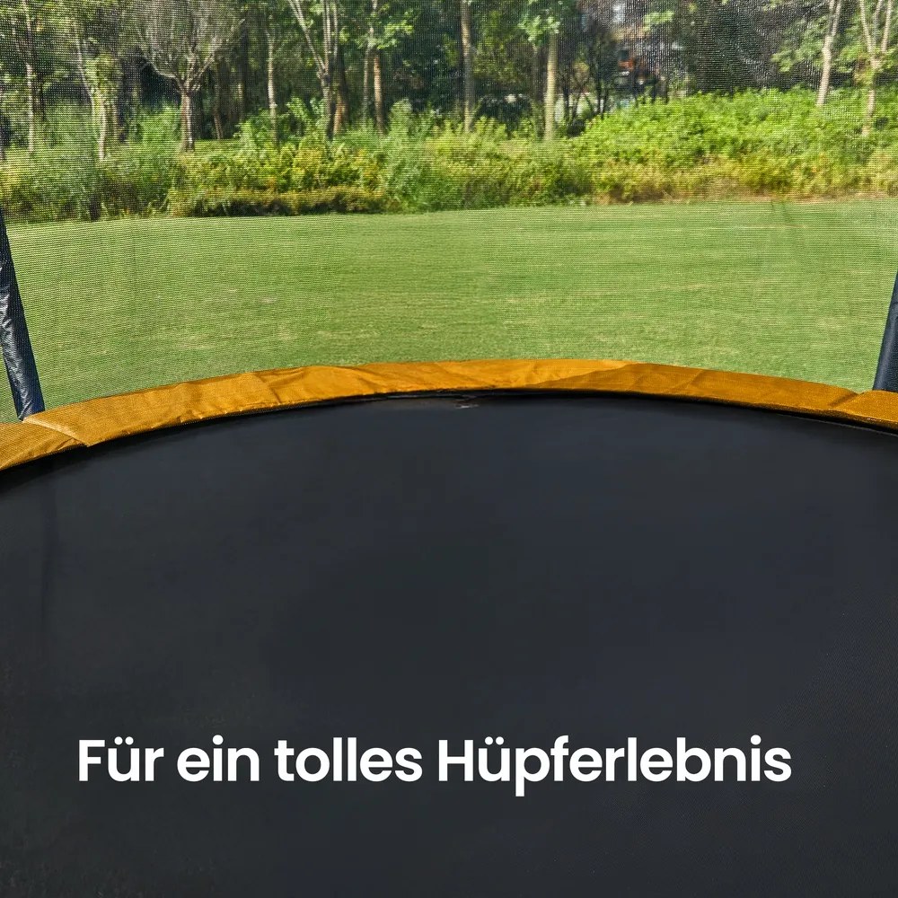 Trampolim de jardim Ø 366 cm com rede de segurança, cobertura lateral preto-laranja