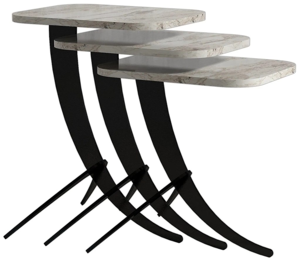 Conjunto de Mesas de Apoio Pion – Branco e Preto – 35x45x60 cm