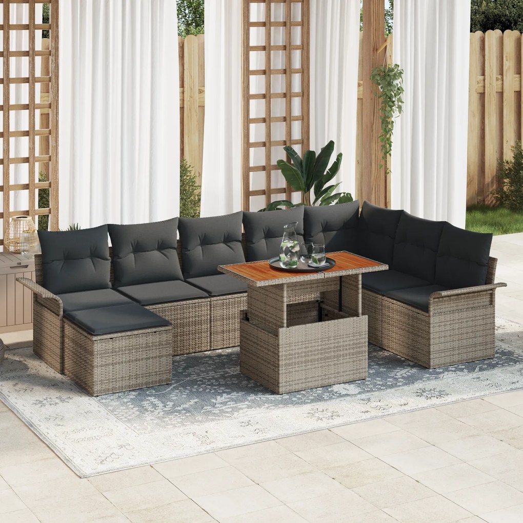 Conjunto de Sofás de Jardim vidaXL de 9 peças com Almofadas Cinzas em Vime PE