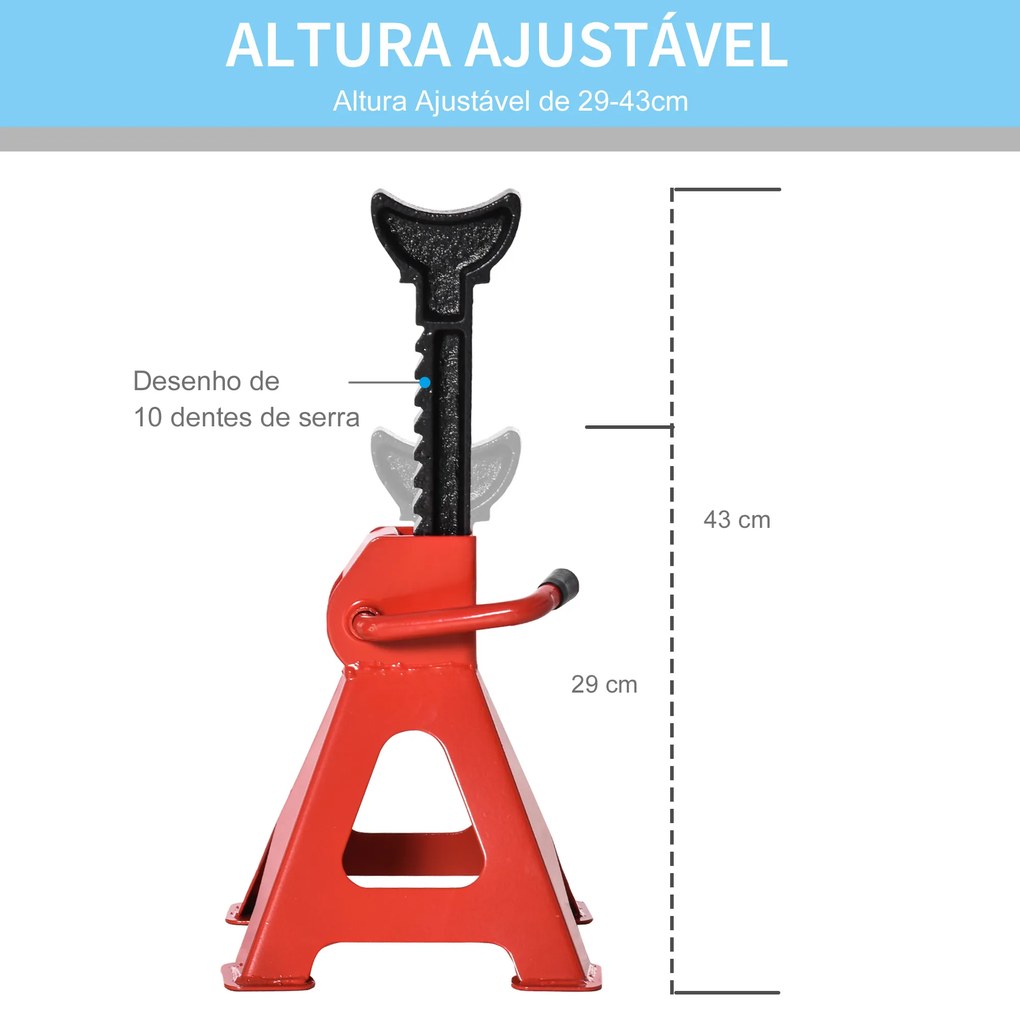 DURHAND Jogo de 2 Macacos Estabilizadores de Aço Capacidade 3 Toneladas/Par com Altura Ajustável para Apoiar Carros Veículos 21x19x29-43cm Vermelho Preto