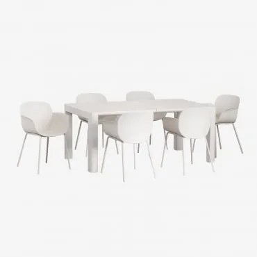 Conjunto De Mesa Retangular 180x100 Cm Arnadine E 6 Cadeiras De Jantar Em Polipropileno E Aço Lynette Gardénia Branco - Sklum