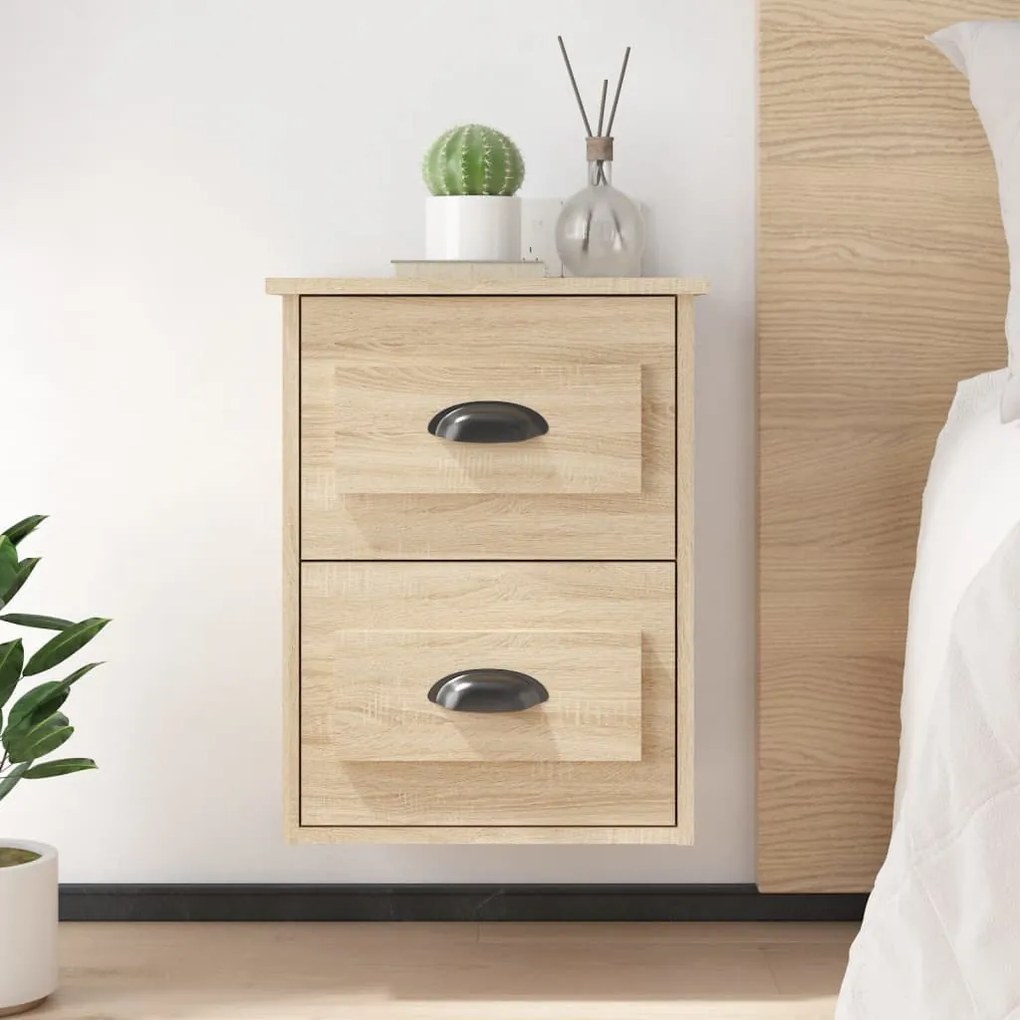 vidaXL Mesas de cabeceira parede 2 pcs 41,5x36x53 cm carvalho sonoma