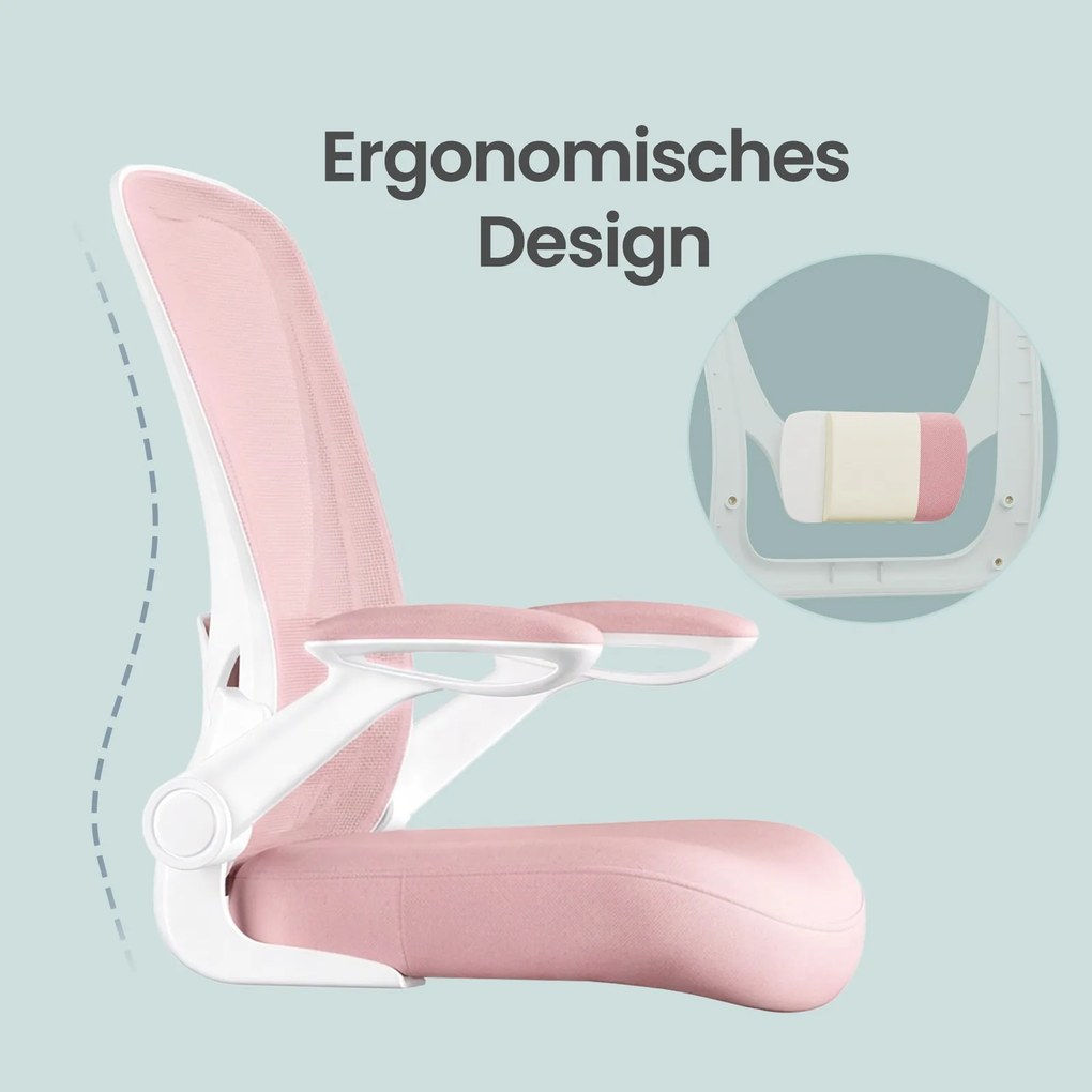Cadeira de escritório ergonómica, cadeira giratória com função de balanço, cadeira em malha rosa