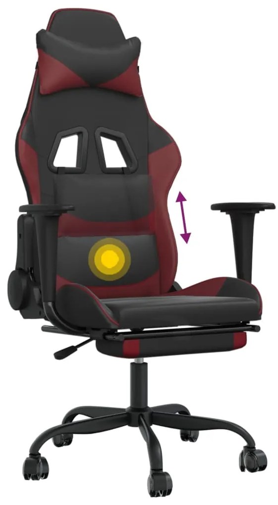 Cadeira gaming massagem + apoio couro art. preto/vermelho tinto