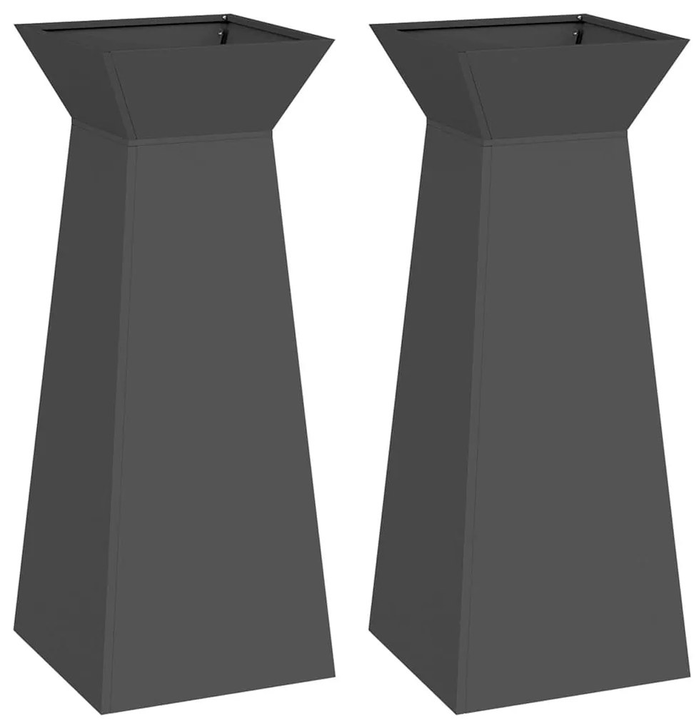 Jardineiras em Pilar - 2 peças com Tigela Preto 40x40x100 cm em Aço.