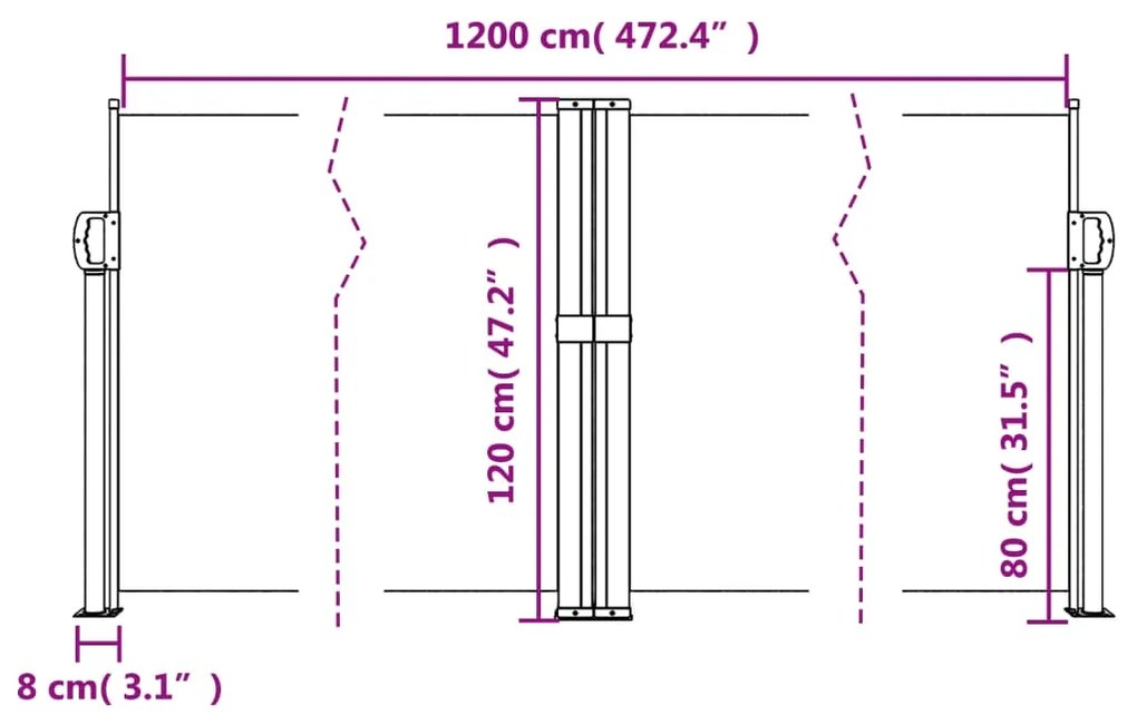 Toldo lateral retrátil 120x1200 cm preto