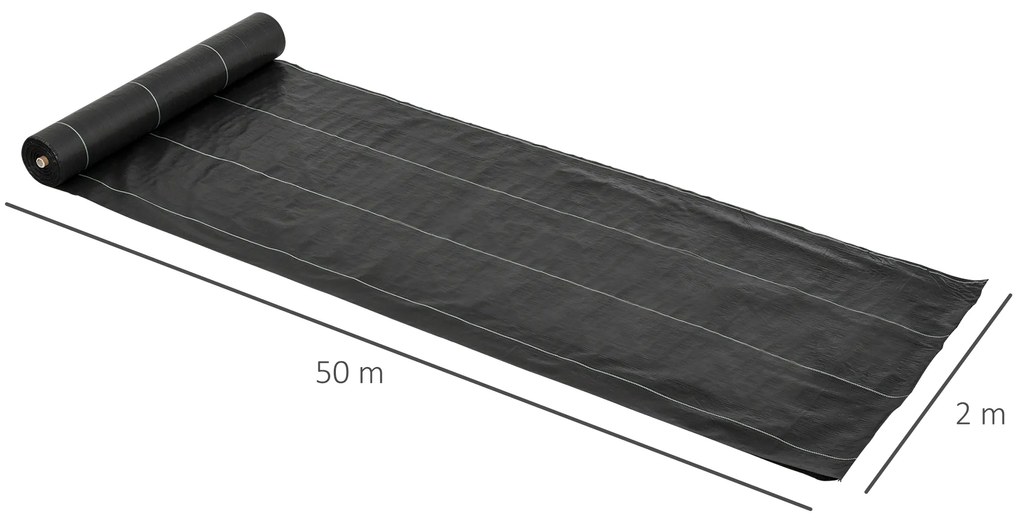 Malha Geotêxtil 2x50 m Malha de jardim contra ervas daninhas 100 g / m² rolo de malha preto