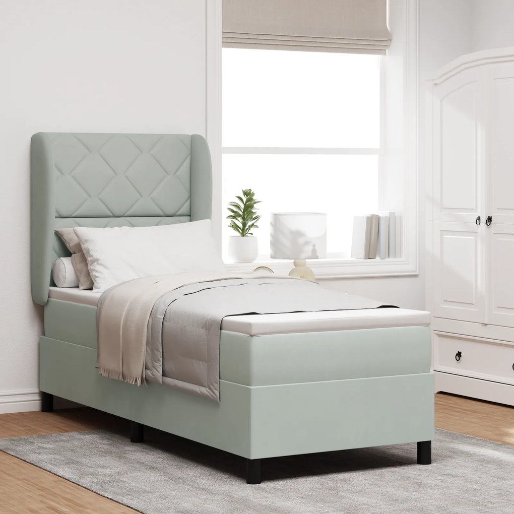 Cama Box Spring vidaXL com Colchão Cinzento-claro 80x200 cm Veludo