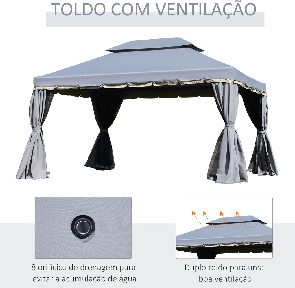 Pérgola de Jardim 4x3m Pérgola de Alumínio com Teto de Ventilação 4 Co