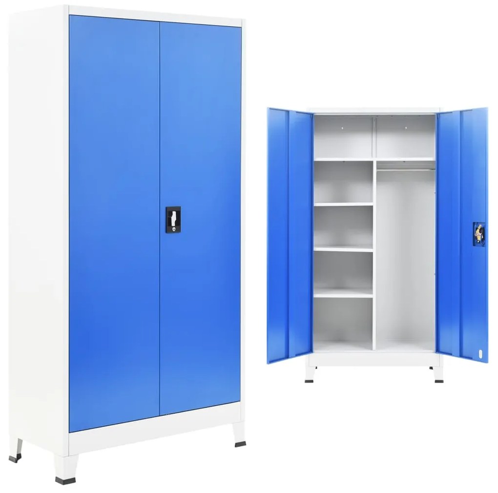 245980 vidaXL Armário escritório c/ 2 portas metal 90x40x180 cm cinza e azul