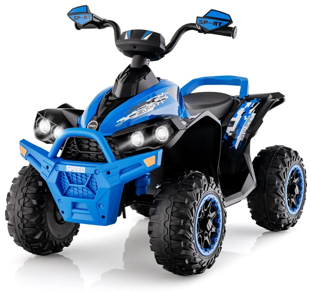 Moto 4 para crianças a bateria 12V com velocidade regulável Luzes LED Música Pedal 3-8 anos 94 x 60 x 73 cm Azul