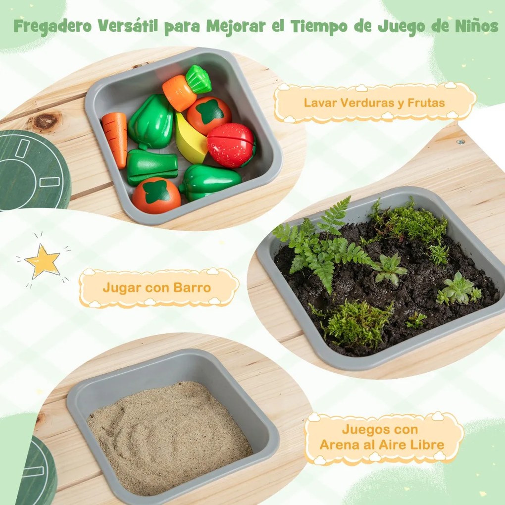 Cozinha brincar de madeira 75 x 30 x 88,5 cm com fogões, puxadores giratórios, quadro de giz, vasos, estantes e espaço de arrumação 3+ Anos Natural
