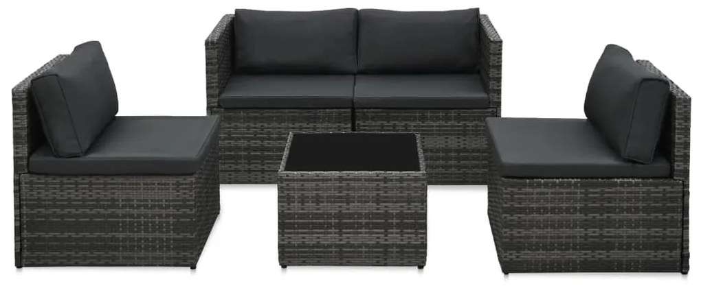 vidaXL 5 pcs conjunto lounge de jardim c/ almofadões vime PE cinzento