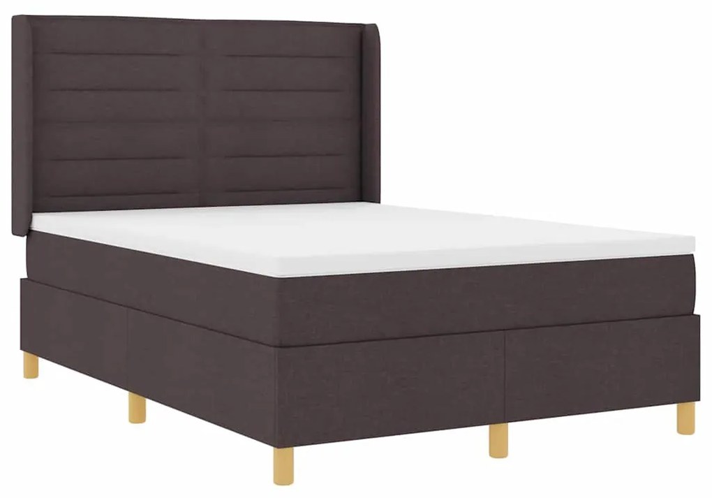 Cama Box Spring com Colchão e LED Castanho Escuro 140x200 cm em Tecido